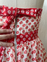 Vintage 1970s Red and White Floral Halter Maxi Dress S/M
