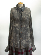 Vintage Linda Allard Ellen Tracy Sheer Grey Floral Blouse Large - We Thieves