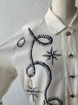 Vintage Escada Nautical Navigation Print Silk Blouse Size 42