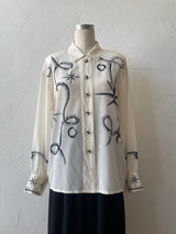 Vintage Escada Nautical Navigation Print Silk Blouse Size 42