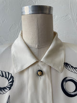 Vintage Escada Nautical Navigation Print Silk Blouse Size 42