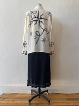 Vintage Escada Nautical Navigation Print Silk Blouse Size 42