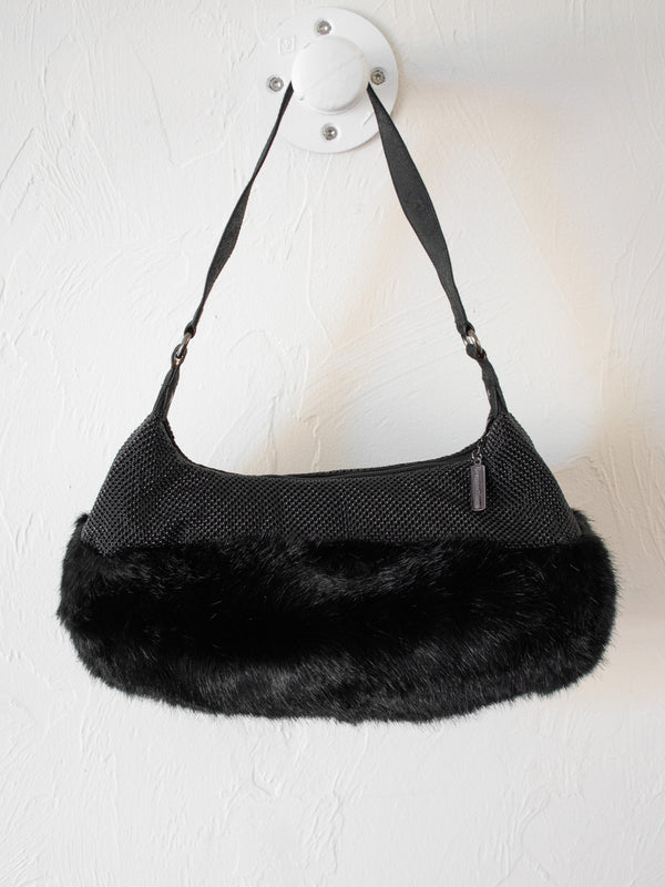 Vintage Whiting & Davis Handbag Black Faux Fur Handbag with Metal Mesh - We Thieves