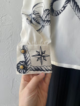 Vintage Escada Nautical Navigation Print Silk Blouse Size 42