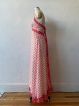 Vintage 1970s Red and White Floral Halter Maxi Dress S/M