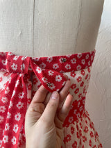 Vintage 1970s Red and White Floral Halter Maxi Dress S/M