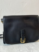 Vintage 80s Coach Black Leather Saddle Pouch Handbag