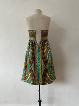 Vintage Nicole Miller Silk Brocade Strapless Mini Dress in Brown/Gold/Teal XS - We Thieves
