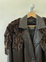 Vintage Carol Little Brown Leather & Animal Print Fur Cape Coat Large - We Thieves