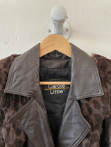 Vintage Carol Little Brown Leather & Animal Print Fur Cape Coat Large - We Thieves