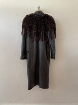 Vintage Carol Little Brown Leather & Animal Print Fur Cape Coat Large - We Thieves