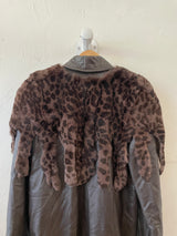 Vintage Carol Little Brown Leather & Animal Print Fur Cape Coat Large - We Thieves