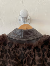 Vintage Carol Little Brown Leather & Animal Print Fur Cape Coat Large - We Thieves