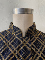 Vintage 50s/60s Navy & Gold Lurex Plaid Sheath Dress S