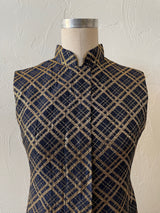 Vintage 50s/60s Navy & Gold Lurex Plaid Sheath Dress S