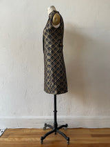 Vintage 50s/60s Navy & Gold Lurex Plaid Sheath Dress S