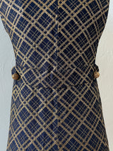 Vintage 50s/60s Navy & Gold Lurex Plaid Sheath Dress S