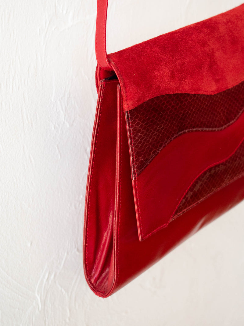 Vintage Leather & Suede Red Wave Shoulder Bag - We Thieves