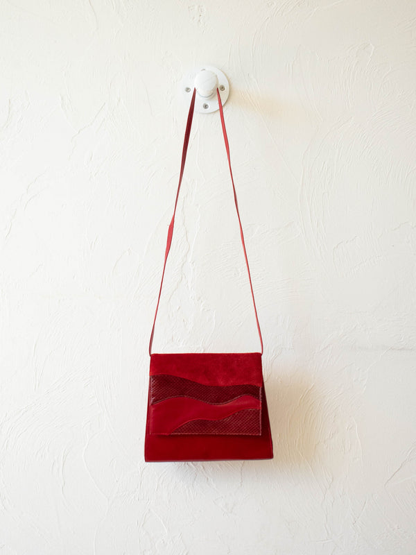 Vintage Leather & Suede Red Wave Shoulder Bag - We Thieves