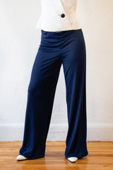 Vintage Oscar De La Renta Navy Slinky Belted Pant L/XL - We Thieves