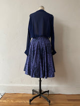 Vintage Alberta Ferretti Indigo/Purple Dual Fabric Rose Print Midi Dress M