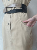 Vintage Utilitarian Beige Cotton Mermaid Hem Dress L - We Thieves