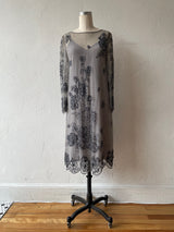 Vintage Silvery Grey Mesh Dress with Floral Beading S/M