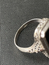 Vintage 10k White Gold Ring with Small Diamond Set in Onyx Size 6
