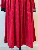 Vintage 1980s Red Patterned Silk and Black Pleather Skirt S - We Thieves