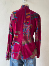 Vintage 80s Chacok Novelty Deep Magenta Velvet Blouse M