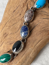 Vintage Mexican Artisan Made Multistone Sterling Silver Bracelet - We Thieves