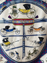 Vintage Hermes Les Voitures Nouvelles Blue, Red & Cream Carriages Silk Scarf - We Thieves