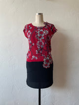 Vintage Vivienne Tam Red & Black Silk Dress with Floral Appliqué S/M - We Thieves