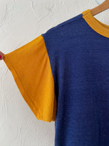 Vintage 1970s Blue and Yellow Thrashed Ringer T-Shirt S/M - We Thieves