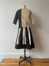 Vintage 60s Cream/Beige/Black Cotton Blouse with Dagger Hem S - We Thieves