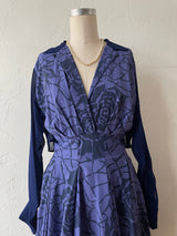 Vintage Alberta Ferretti Indigo/Purple Dual Fabric Rose Print Midi Dress M