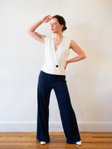 Vintage Oscar De La Renta Navy Slinky Belted Pant L/XL - We Thieves
