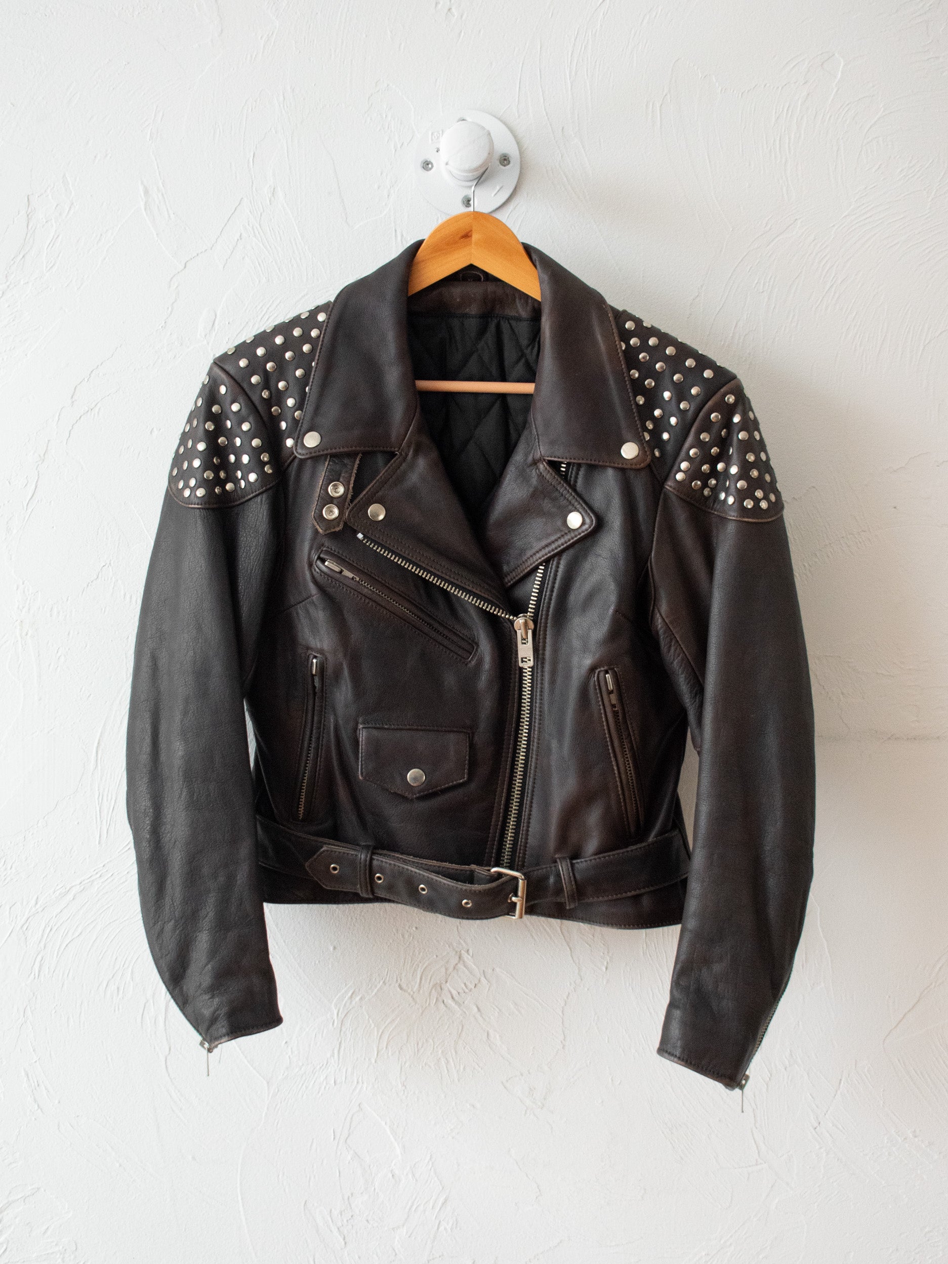 Vintage Studded Insulated Brown Leather Motorcycle Jacket M – We 