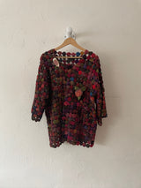 Vintage Thai Silk Yoyo Quilt Top L - We Thieves