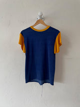 Vintage 1970s Blue and Yellow Thrashed Ringer T-Shirt S/M - We Thieves