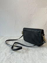 Vintage 90s Coach Black Leather Companion Flap Handbag