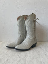 Vintage White Ostrich Leather Cowboy Boots with Lace-Up Detail M6.5/W8 - We Thieves