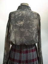 Vintage Linda Allard Ellen Tracy Sheer Grey Floral Blouse Large - We Thieves