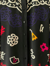 Vintage Ellen Tracy Black Silk Chinoiserie Graphic Print Blouse L - We Thieves