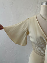 Vintage 60s/70s Cream Maxi Dress with Handkerchief Hem and Butterfly Sleeves XS - We Thieves