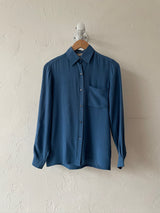 Vintage Gucci GG Logo Blue Silk Jacquard Blouse XS/S