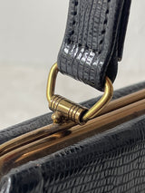 Vintage 50s/60s Black Snakeskin/Lizard Handbag with Gold Bamboo Clasp - We Thieves