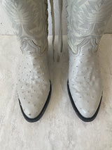 Vintage White Ostrich Leather Cowboy Boots with Lace-Up Detail M6.5/W8 - We Thieves