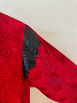 Vintage 1980s Red Patterned Silk and Black Pleather Blouse S - We Thieves