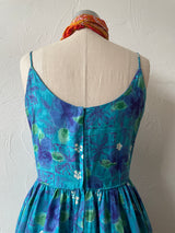 Vintage 60s Hawaiian Kalama Sportswear Blue/Green Fit+Flare Dress S/M - We Thieves